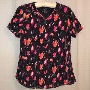 Infinity S Charcoal Gray Neon Pastel Paintbrush Strokes Stretch Scrub Top